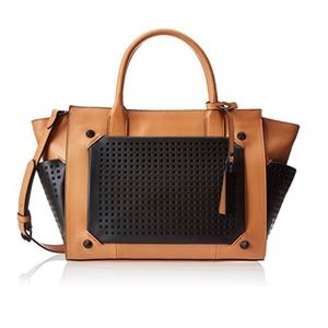 BLOGGERS FAVE! NWT Vince Camuto Peri Leather Satchel w Shoulder Strap- tan/black